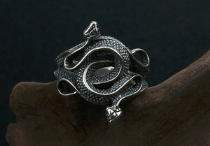 Men's fashion twin snake sterling silver ring - MOWTE