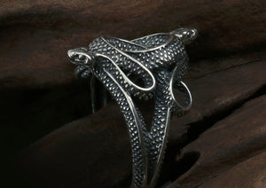 Men's fashion twin snake sterling silver ring - MOWTE