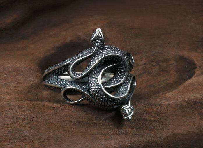Men's fashion twin snake sterling silver ring - MOWTE
