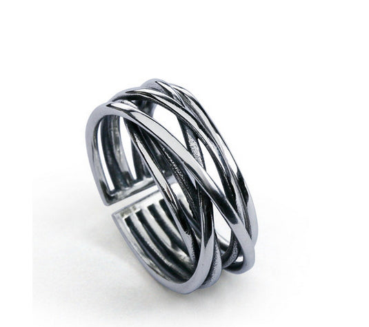 Men's fashion winding lines sterling silver ring
