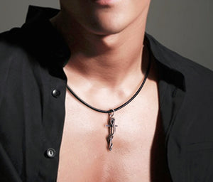Men's vintage sterling silver cobra cross pendant & necklace - MOWTE