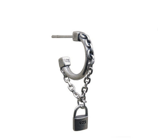 Men's fashion chain lock silver ear stud