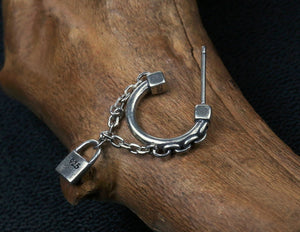 Men's fashion chain lock silver ear stud - MOWTE