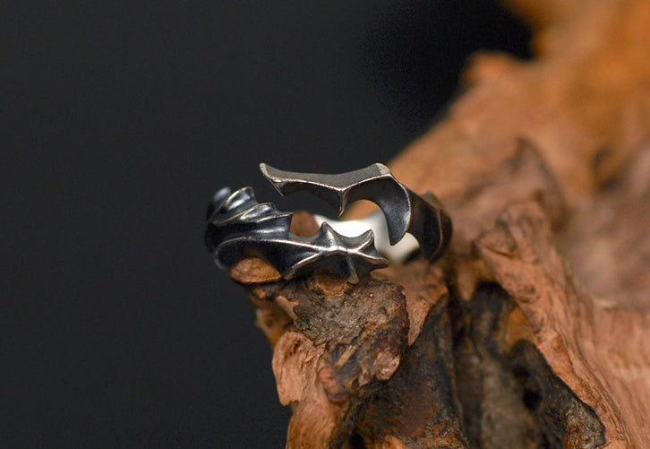 Men's fashion dragon power silver ring - MOWTE