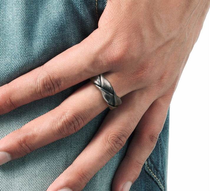 Men's fashion winding tail silver ring - MOWTE