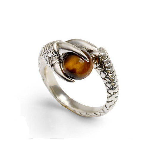 Men's fashion tiger eye stone silver ring