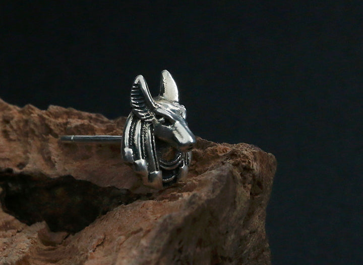 Men's fashion egyptian god Anubis silver ear stud - MOWTE