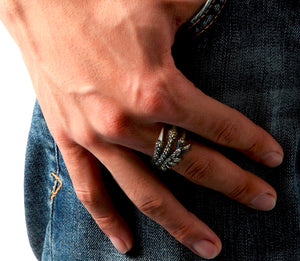 Men's vintage dragon claw silver ring - MOWTE