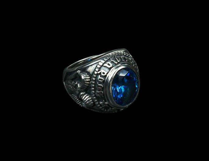 Men's fashion eye of omniscience  blue crystal silver ring - MOWTE