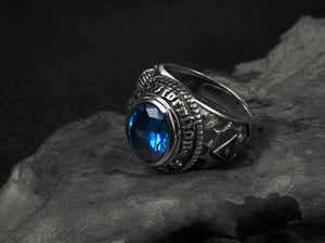 Men's fashion eye of omniscience  blue crystal silver ring - MOWTE