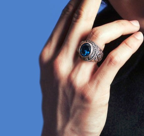 Men's fashion eye of omniscience  blue crystal silver ring - MOWTE