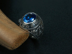 Men's fashion eye of omniscience  blue crystal silver ring - MOWTE