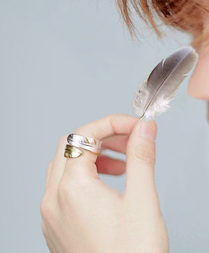 Men's fashion feather silver ring - MOWTE