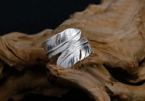 Men's fashion feather silver ring - MOWTE