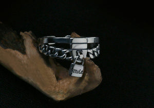 Men's fashion lock smile silver ring