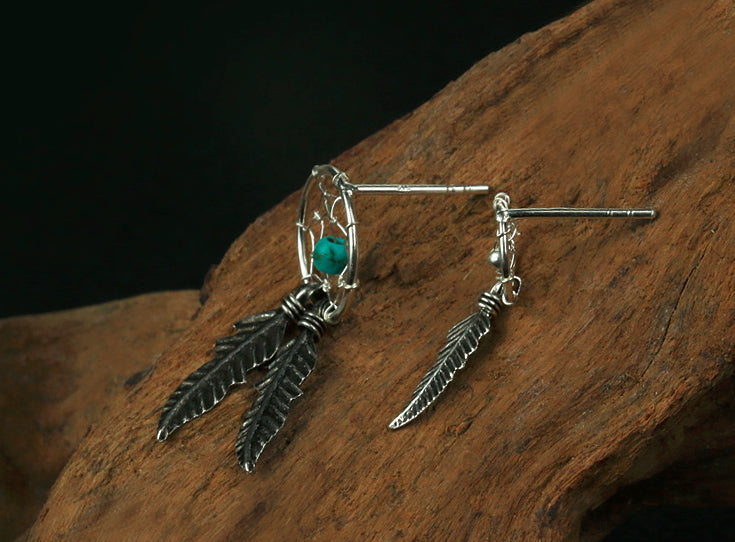 Men's fashion Indian-style braided feather ear stud