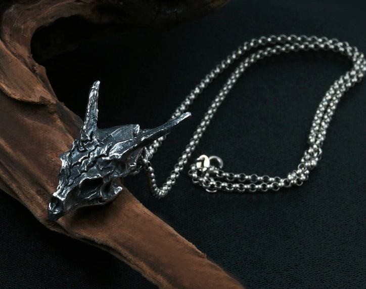 Men's fashion sterling silver dragon skeleton pendant & necklace