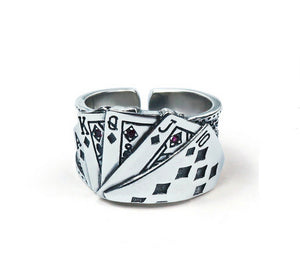 Men's fashion playing cards sterling silver ring