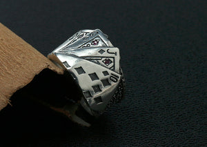 Men's fashion playing cards sterling silver ring