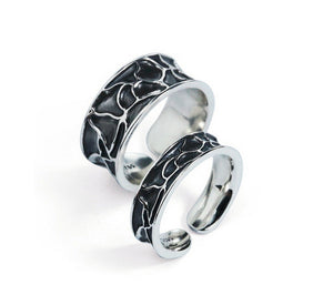 Fashion water rock grain couple sterling silver ring