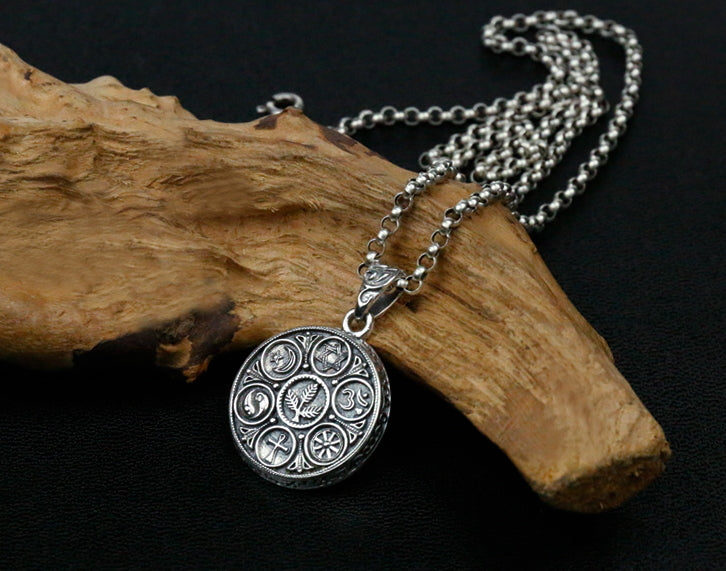 Men's fashion gods bless sterling silver pendant & necklace