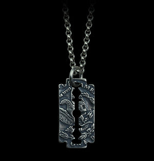 Men's fashion sterling silver blade pendant & necklace