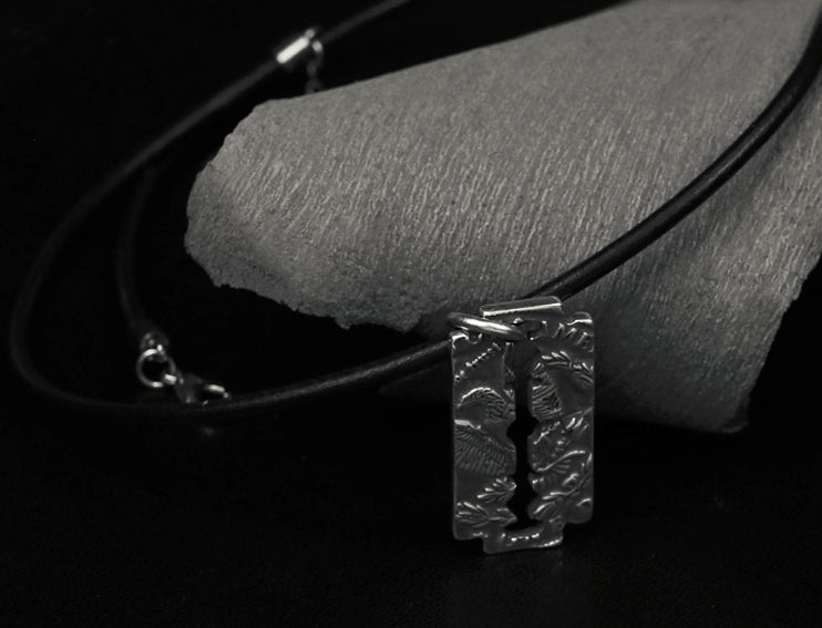 Men's fashion sterling silver blade pendant & necklace