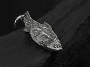 Men's fashion sterling silver fish pendant & necklace