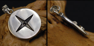 Men's vintage sterling silver compass pendant & necklace