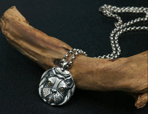 Men's fashion sterling silver bulldog pendant & necklace