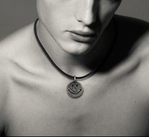 Men's fashion sterling silver smile face pendant & necklace