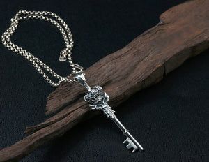 Men's fashion sterling silver crown key pendant & necklace