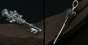 Men's fashion sterling silver crown key pendant & necklace