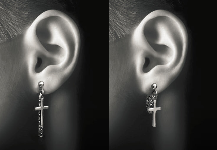 Men's fashion tassel cross ear stud