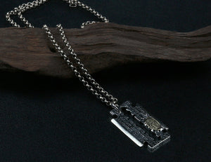 Men's vintage sterling silver bible blade pendant & necklace