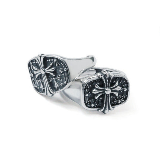 Fashion cross couple sterling silver ring