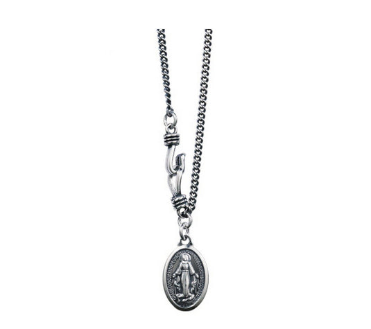 Men's vintage sterling silver virgin mary chain necklace