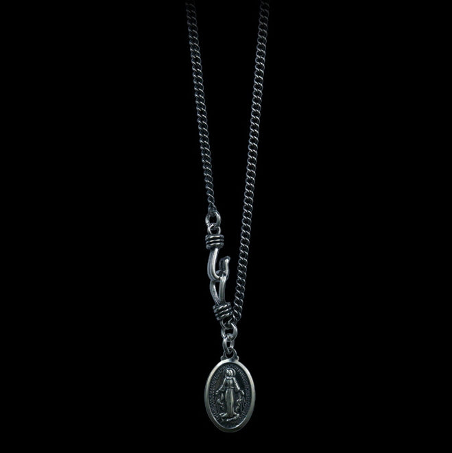 Men's vintage sterling silver virgin mary chain necklace