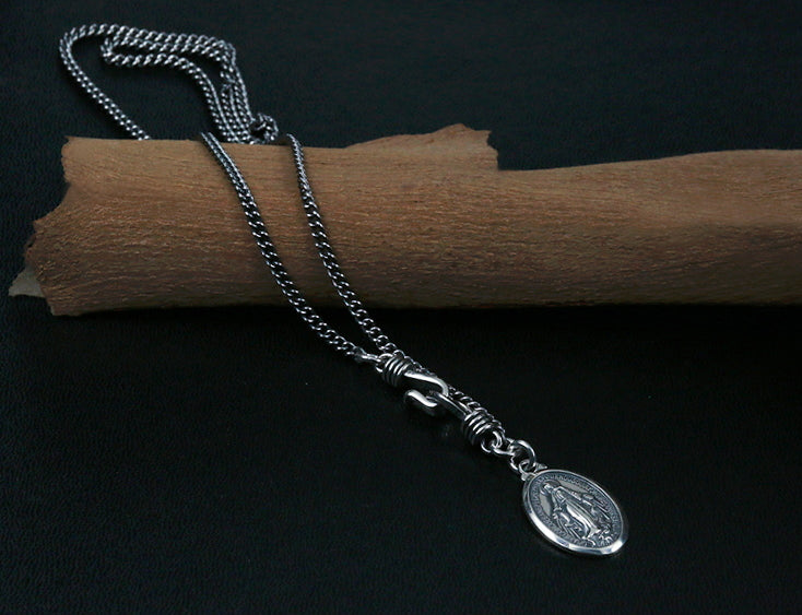 Men's vintage sterling silver virgin mary chain necklace