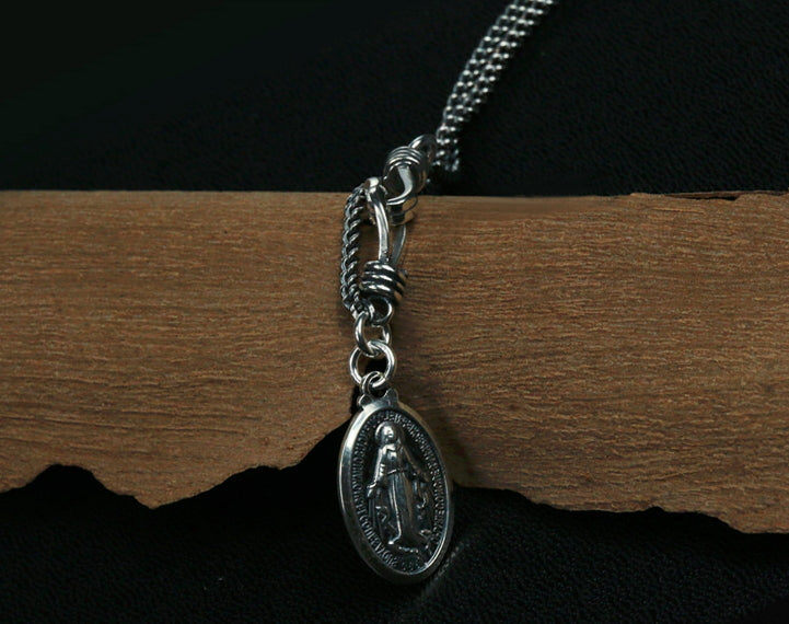 Men's vintage sterling silver virgin mary chain necklace