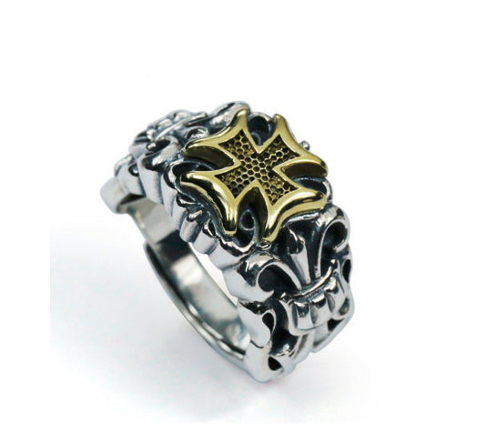 Men's vintage cross sterling silver ring