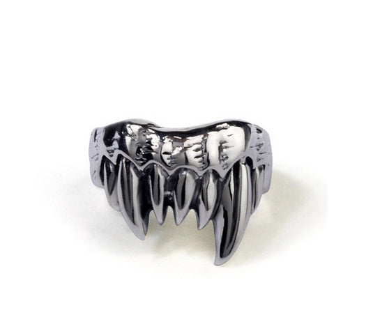 Men's aggressive vampire teeth sterling silver ring