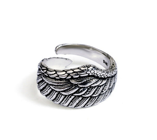 Men's fashion angel wing feather sterling silver ring