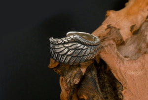 Men's fashion angel wing feather sterling silver ring
