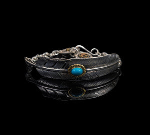 Men's fashion feather turquoise sterling silver bracelet