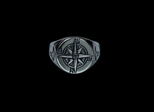 Men's vintage compass sterling silver ring