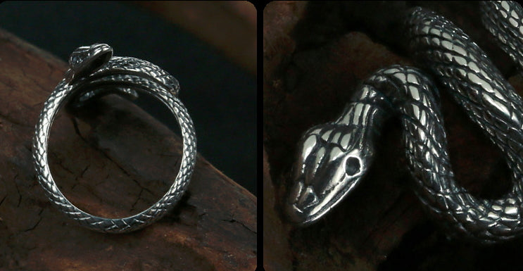 Men's fashion snake sterling silver ring