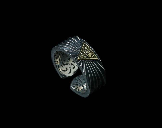 Men's vintage omniscience eye sterling silver ring