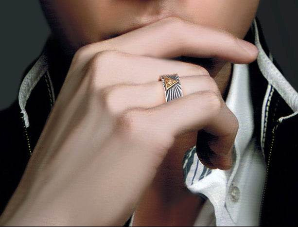Men's vintage omniscience eye sterling silver ring