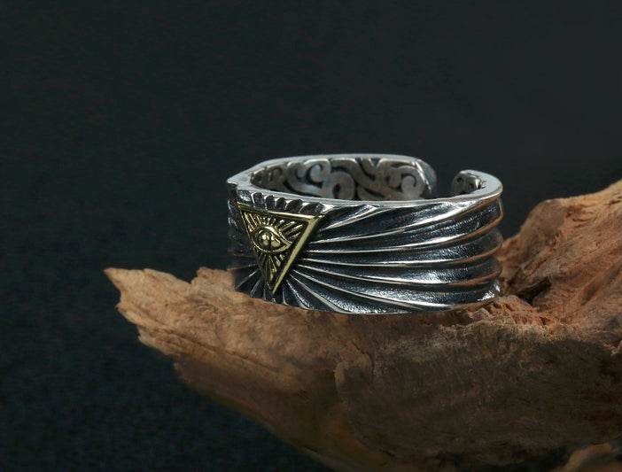 Men's vintage omniscience eye sterling silver ring